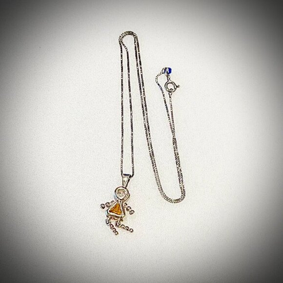 Sterling Silver Stick Figure Pendant Necklace on a Sterling Box Chain - Picture 2 of 14